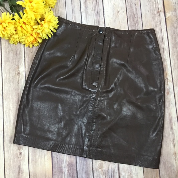 Vintage Dresses & Skirts - 4/$25 Lanna Vintage Brown Leather Mini Skirt SZ 6